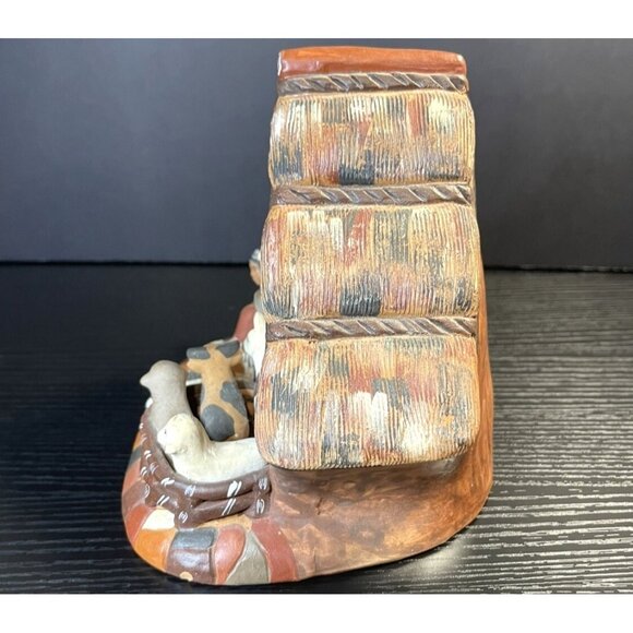 Handcrafted Clay Nativity Scene with Rustic Hut & Animals Hand-Painted Details A - Picture 4 of 9